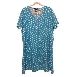 Ali Miles Plus Linen Blend Dress Polka Dots V-Neck Short Sleeve A-Line Dress 1X?